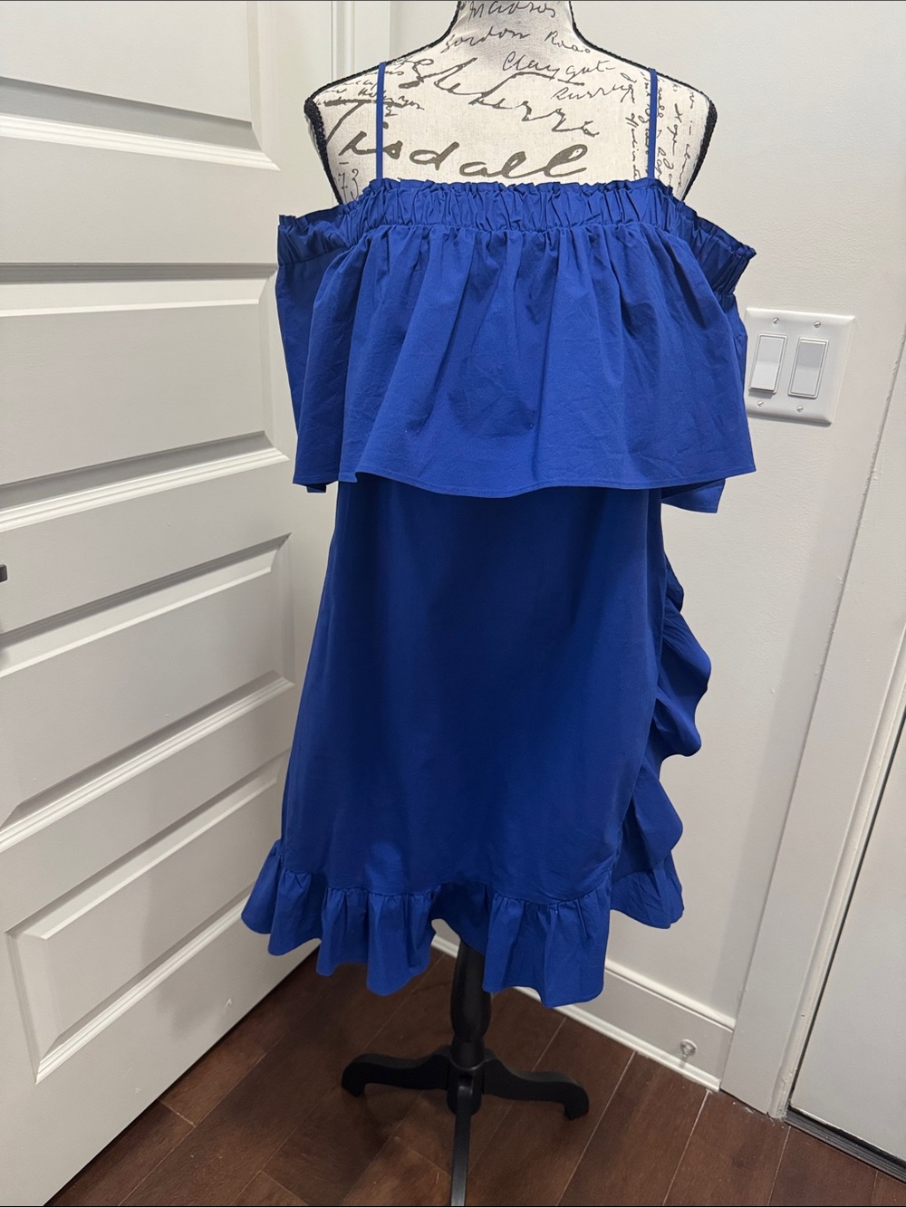 Blue Ruffle Off-Shoulder Dress